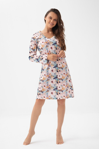 Cămașă de noapte 288 Luna mentă – bumbac, mâneci lungi, model floral, confort și stil