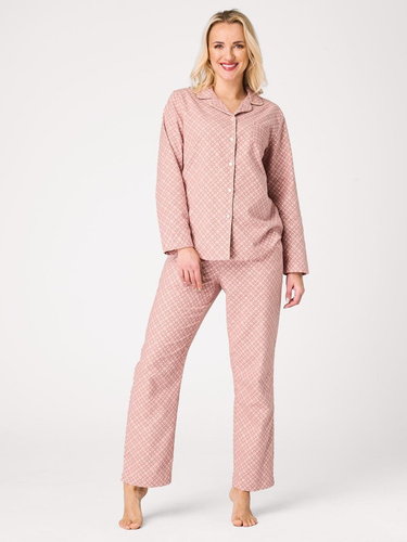 Pijamale damă Key LNS 743 roz, din flanel, cu nasturi, 100% bumbac