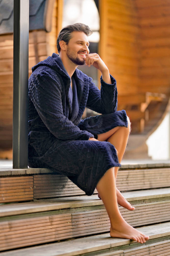 Zygmunt Halat de baie pentru bărbați cu glugă Italian Fashion - albastru marin 