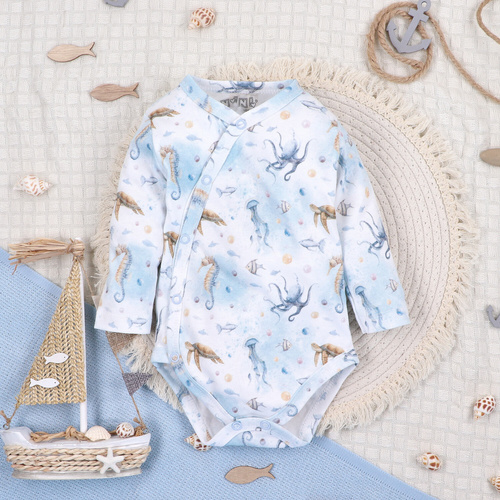 ABN-5441 Body plic albastru Nini Sea Of Joy - bumbac organic, pentru bebelusi