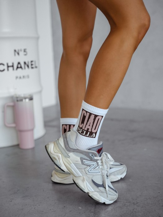 0200-174 Ciorapi dama Milena - albi cu inscriptia "Ciao Bella" - 2
