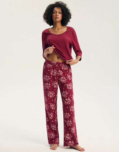 Henderson Greta 45423 Pijamale damă 100% bumbac mânecă 3/4 dantelă carmine