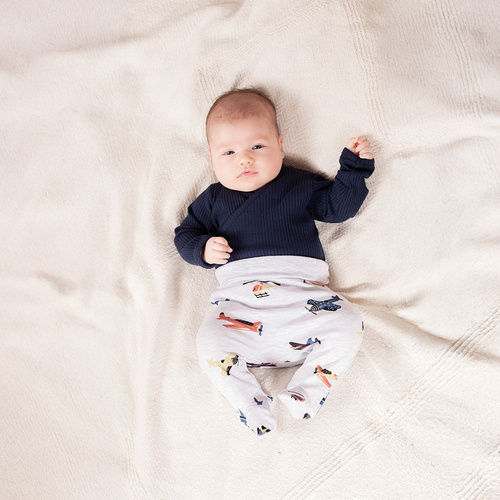 219096 Body bebelus din bumbac Willy Nicol, bleumarin, cu nervuri, cu fermoar - maneca lunga