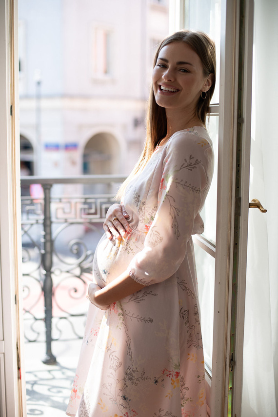 Rochie de sarcină Milk&Love pentru alăptare Lovely Dress Midi mânecă 3/4 ramuri colorate