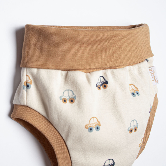 Bloomers pentru bebeluși Nicol 222087, set 2 bucăți, bumbac, crem și cu mașinuțe