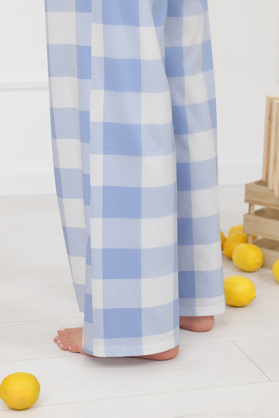 Pantaloni damă Mika Italian Fashion 100% bumbac largi carouri