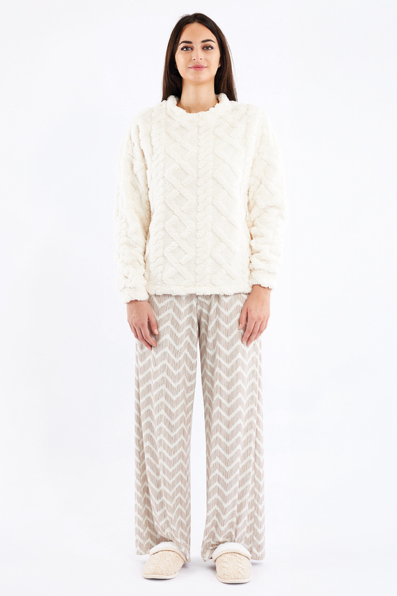 Pijamale Sofie Sorbetto Crem pentru femei - Sherpa călduroasă, Palazzo, elegante și moi