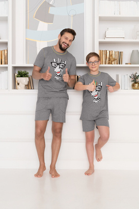 Crazy Boys' pijama cu mânecă scurtă, pantaloni Italian Fashion- mediu melange