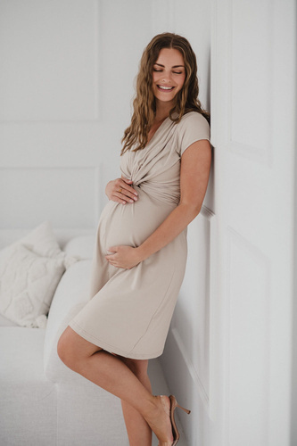 Rochie Loop de maternitate si alaptare, maneca scurta, Milk&Love, bej deschis