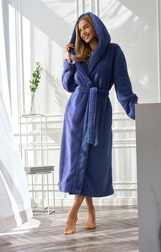 Halat de baie lung cu glugă pentru femei 2556 Heaven L&amp;L - Bleumarin