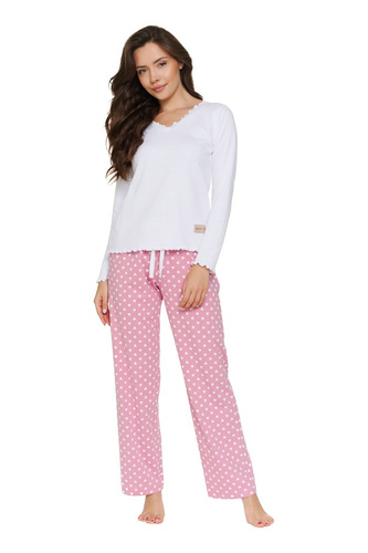 Pijamale damă Doctor Nap 7563 Hearts, 100% bumbac, lungă, cu buzunare