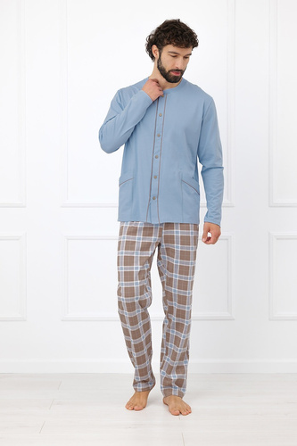 Italian Fashion Wilhelm Pijamale bărbați 100% bumbac cu nasturi, în carouri - cappuccino