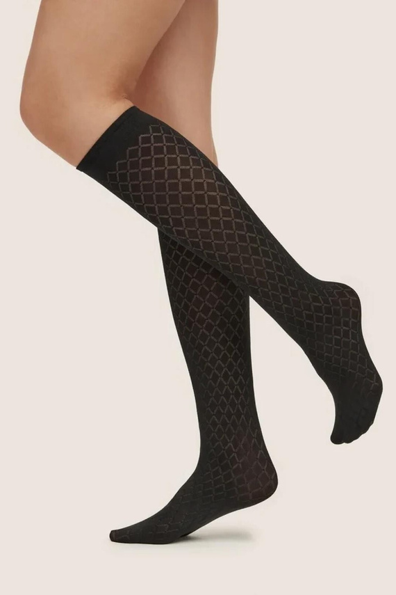 Gabriella Sora 1260 ciorapi peste genunchi 70 DEN model geometric 3D negru
