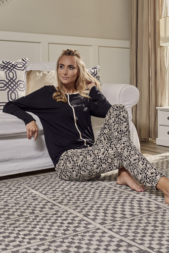 Guyana Ladies' Pyjamas mânecă lungă, pantaloni lungi Italian Fashion - negru/print