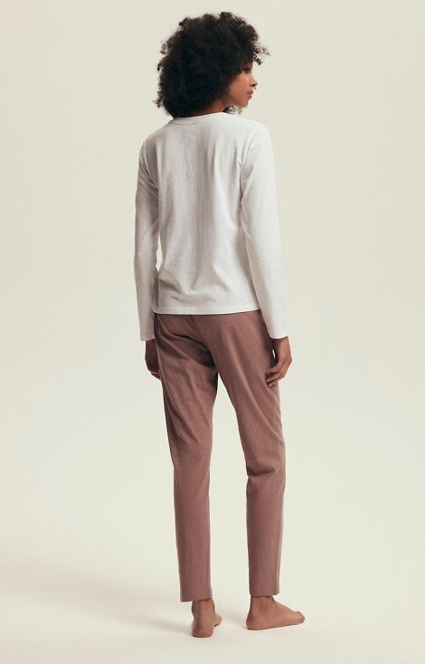 Set de pijamale pentru femei 43701 Delanie Henderson din bumbac roz prăfuit, cu mâneci lungi și pantaloni