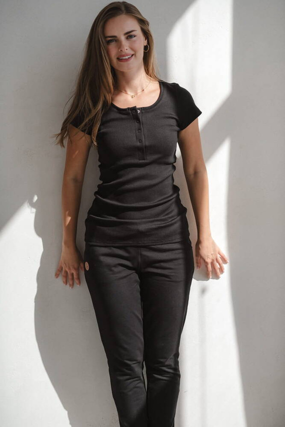 Tummy Bluză de maternitate și alăptare cu mâneci scurte Milk&Love negru