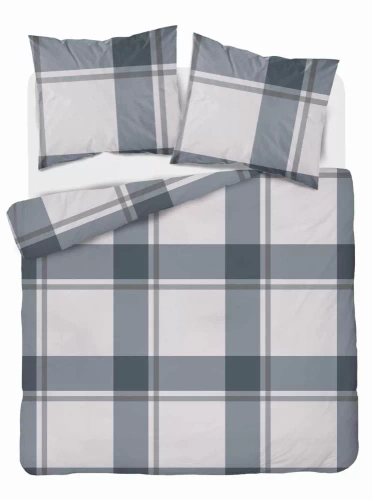 5218 A Lenjerie de pat în carouri din satin gri Detexpol