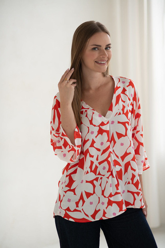 Bluză de maternitate Mamafullness Milk&Love florală pentru alăptare – viscoză, mâneci 3/4, oversize