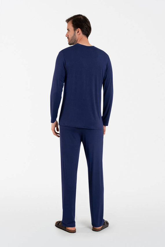 Akord Pijama pentru bărbați cu mânecă lungă, pantaloni lungi Italian Fashion - albastru marin