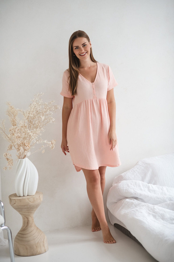 Cămașă de noapte de maternitate și alăptare de muselină Aurora Milk&Love somon