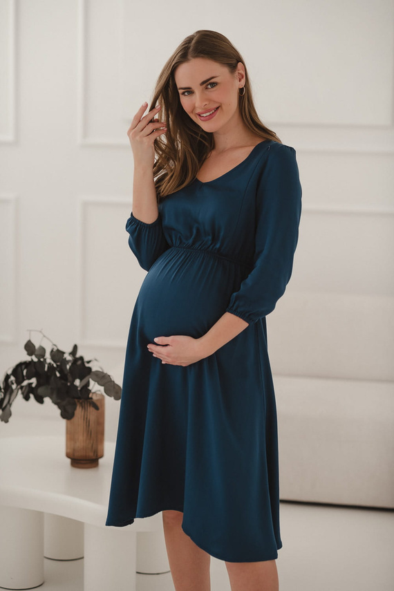 Lovely Dress Midi Rochie de maternitate si alaptare Milk&Love – bleumarin, 100% vascoza, maneci 3/4 | Stil și confort