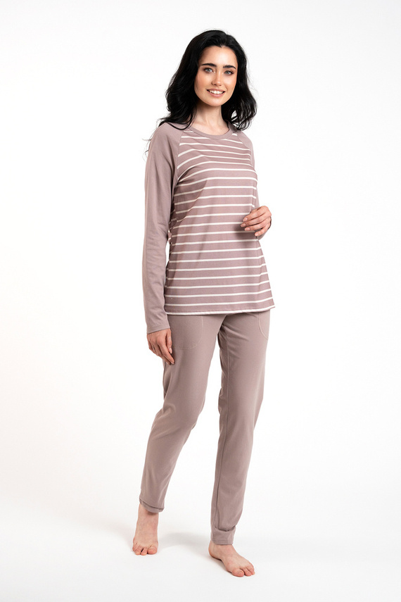 Oda Pijama cu mânecă lungă pentru femei, pantaloni lungi Italian Fashion - imprimare cappuccino/cappuccino