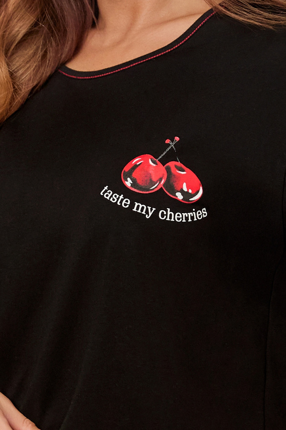 Pijama cu mânecă scurtă Cherry Ladies, pantaloni scurți Italian Fashion - negru/print