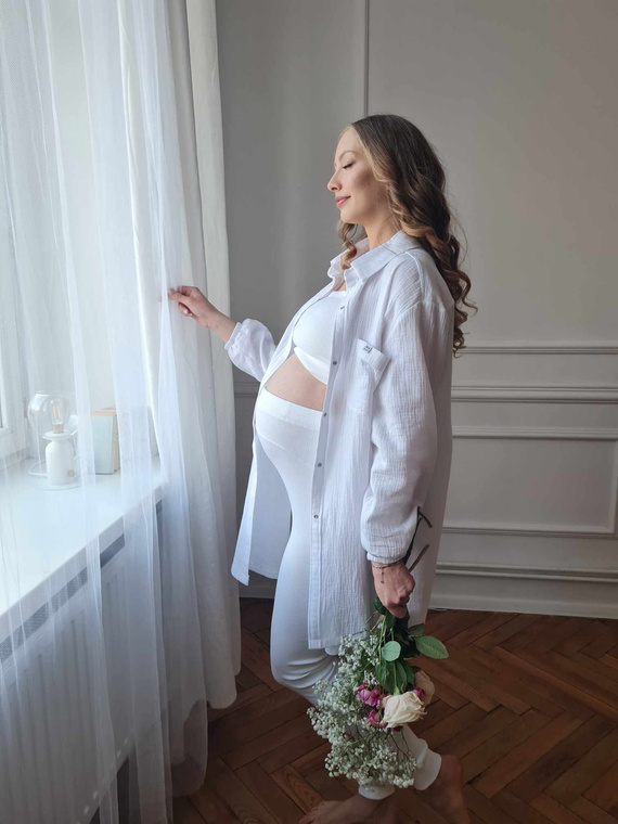 3411C/E Colanți de maternitate cu talie înaltă, cu nervuri - confort și stil în același timp - ecru