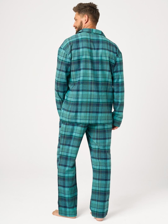 Pijamale bărbați Key MNS 048 verde din flanelă 100% bumbac, lungă cu nasturi