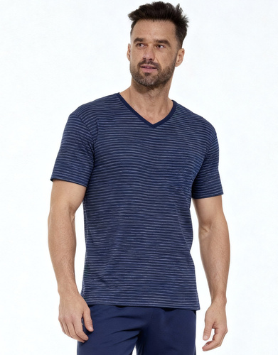Pijama Various Cornette 330/50– Pijama bărbătească din bumbac cu tricou cu dungi și pantaloni scurți uni