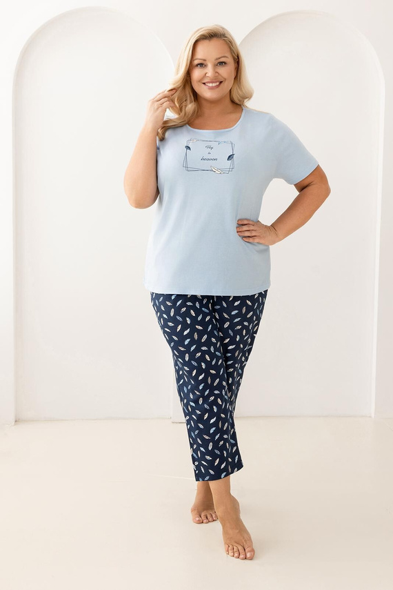 Pijama 733 Regina – din bumbac, cu mânecă scurtă, decolteu semicircular, print decorativ