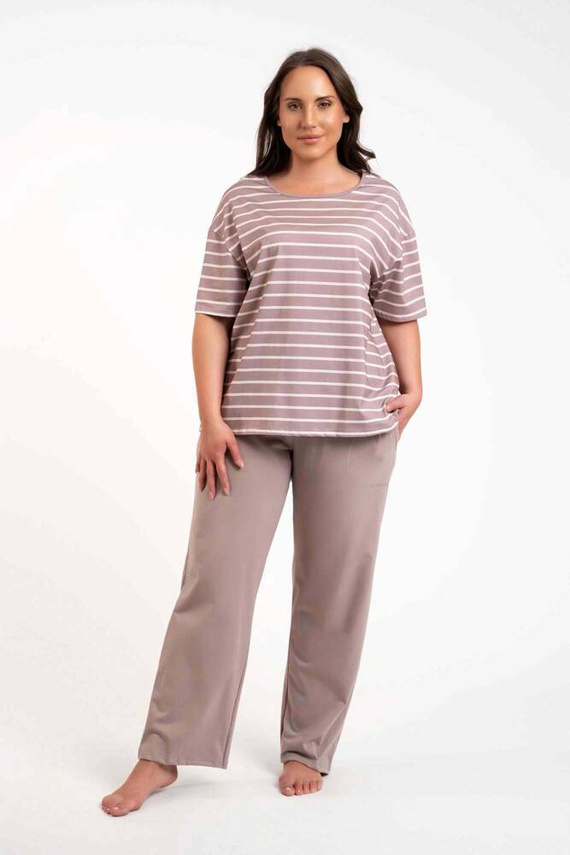 Betty Pijama de damă cu mânecă scurtă, pantaloni lungi Italian Fashion - cappuccino/print cappuccino