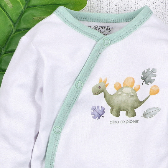 Body plic Nini ABN-5562 Dino Explorer, alb | Bumbac organic pentru nou-născuți
