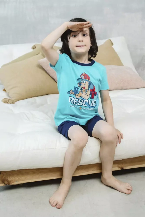 Remek Pijama pentru băieți cu mânecă scurtă, pantaloni Italian Fashion - turcoaz