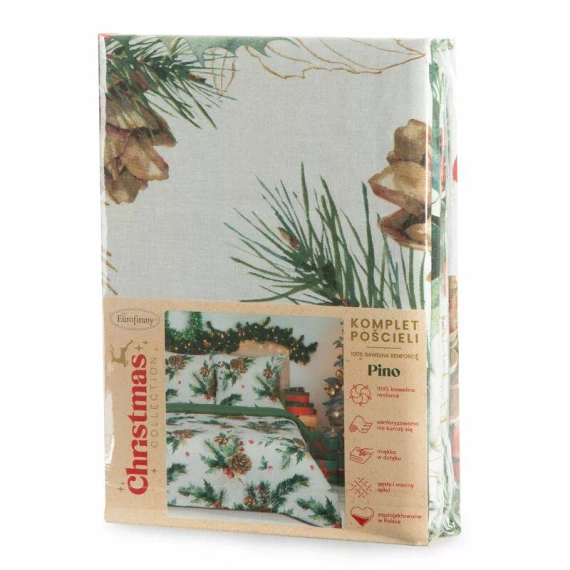 Lenjerie de pat Pino Craciun, perdele euro, alb/verde