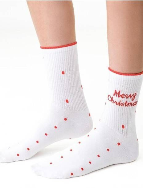 ART.136 Sosete de Craciun dama Steven - 113 alb