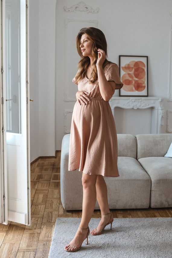 Milk & Love Lovely Dress rochie pentru sarcină și alăptare din vâscoză, bej
