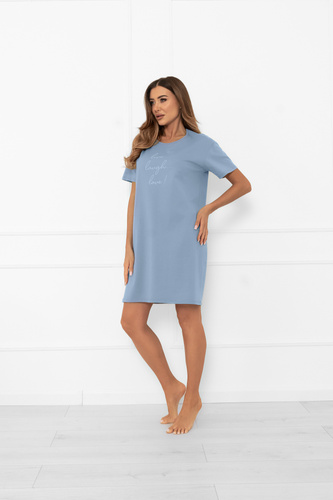 Cămașă de noapte pentru femei Ksara - mânecă scurtă, bumbac Italian Fashion - oțel