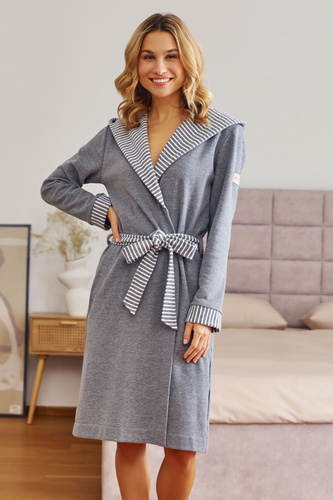7229 Halat de baie dama Doctor Nap - bumbac, gluga, finisaje elegante - gri inchis