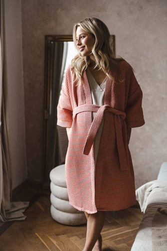 Szlafrok bawełniany wafel Milk&Love herbaciana róża