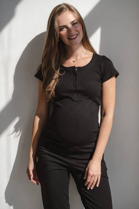 Tummy Bluză de maternitate și alăptare cu mâneci scurte Milk&Love negru