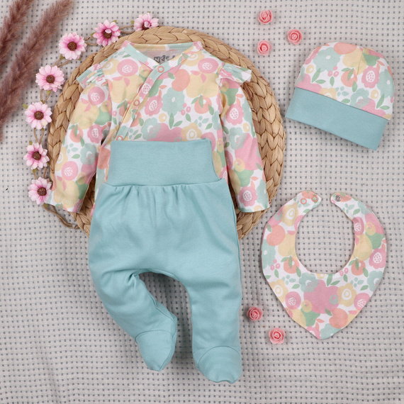 Set bebeluși NINI Colorful Fruits bumbac organic body pantaloni căciuliță fete