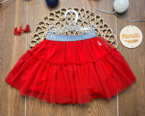 Fustă pentru fete roșie ST114 din tul moale, tul metalizat, elastic în talie