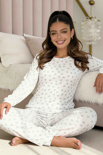 Donna Dani Long roz de pijama damă din bumbac cu dungi, pantaloni în carouri