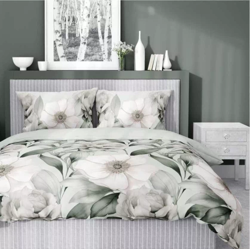 5220 B Lenjerie de pat satin romantic Magnolia Detexpol verde