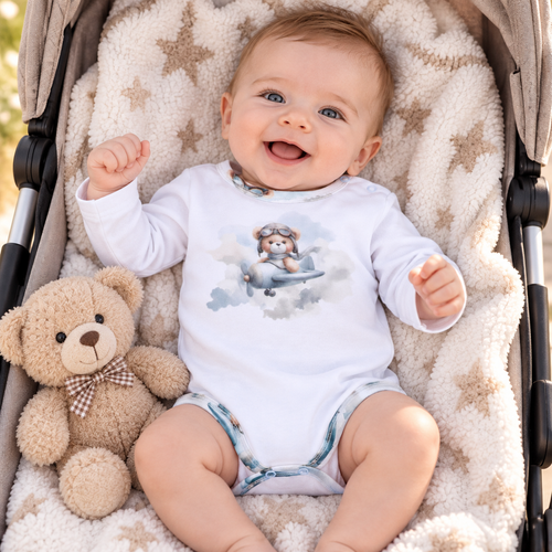 NINI ABN-5745/BIA body pentru bebeluși 100% bambus Baby Bear Pilot cu capse