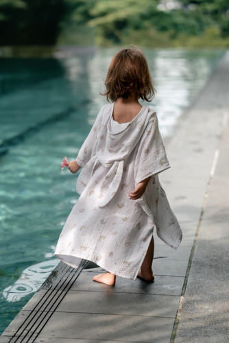 Honey Bunny Poncho de înot pentru copii cu glugă din muselină | 100% bumbac – cu uscare rapidă