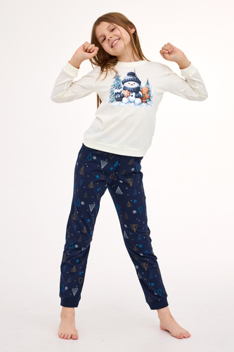 977/189 978/189 Pijamale din bumbac pentru fete, model Cornette, cu mâneci lungi, model Snowy Day | Călduroase și confortabile