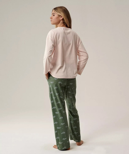 Pijama Damă NLP-501 Atlantic – 100% Bumbac Peach Effect, Mânecă Lungă, Pantaloni cu Buzunare | Confort și Căldură Premium