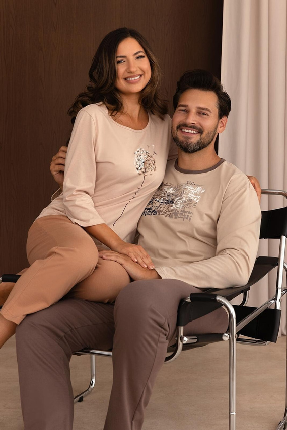 Pijamale bărbați Regina 6009 100% bumbac mânecă lungă pantaloni lungi confort albastru